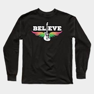 Believe Colorful Guitar Wings Offset Style Electric Guitar Long Sleeve T-Shirt